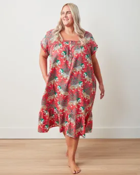Holly Jolly Bagheera - Lightweight Flannel Daylight Nightgown - Ruby