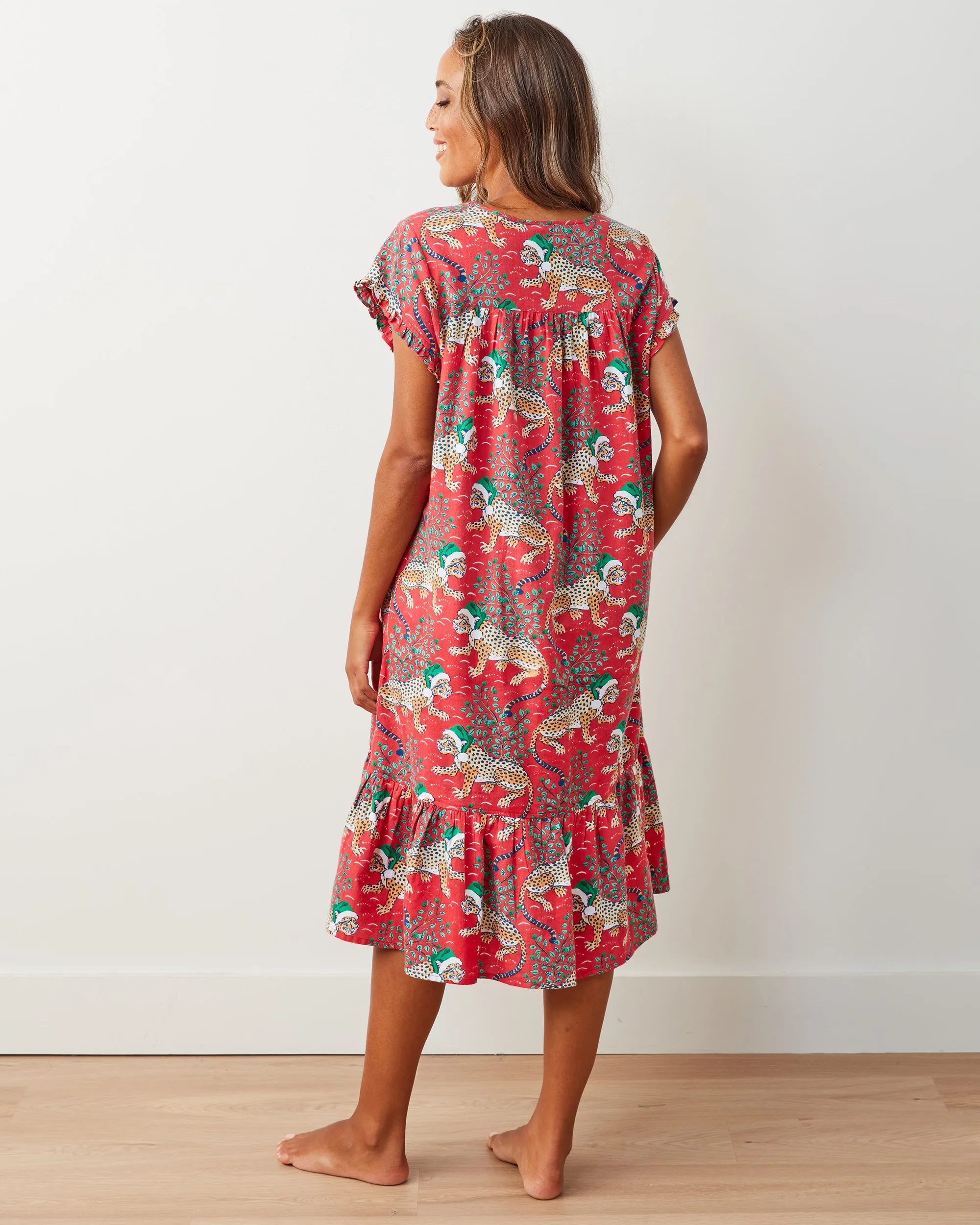 Holly Jolly Bagheera - Lightweight Flannel Daylight Nightgown - Ruby