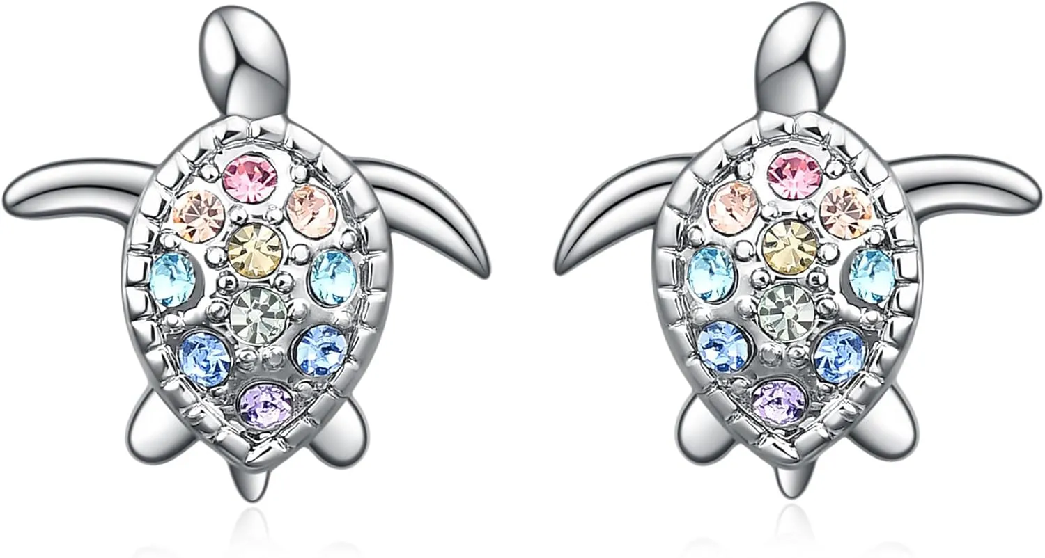 Horse/Cat/Axolotl/Dog/Dolphin/Turtle/Butterfly/T-Rex/Fox Stud Earrings Gifts for Girls Women,Cute Colorful Crystal Animal Stud Earrings Cool Animal Lovers Gifts for Women Girls