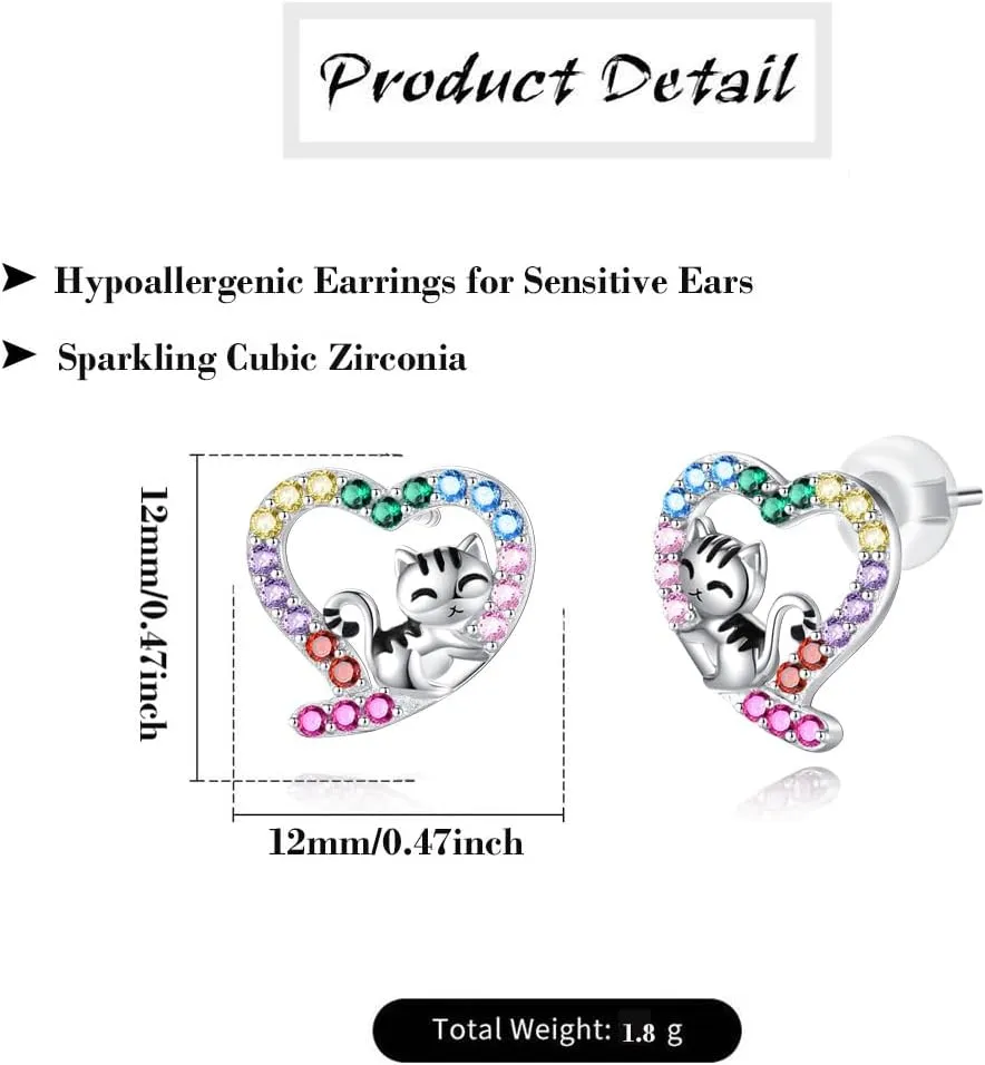 Hypoallergenic Sloth/Panda/Koala/Cat Stud Earrings for Girls Women 925 Sterling Silver Colorful Animal Heart Earring Studs for Sensitive Ears Sloth Jewelry Gifts.