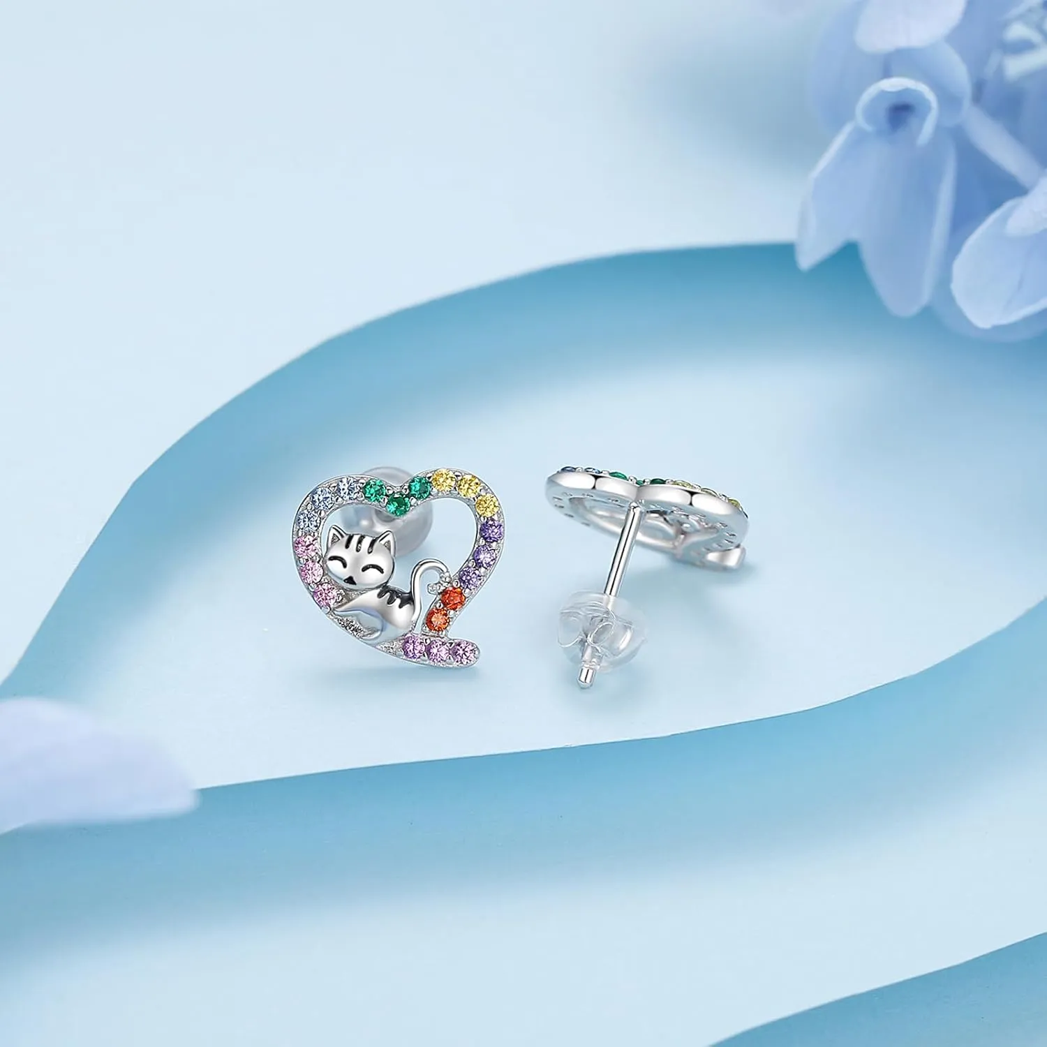 Hypoallergenic Sloth/Panda/Koala/Cat Stud Earrings for Girls Women 925 Sterling Silver Colorful Animal Heart Earring Studs for Sensitive Ears Sloth Jewelry Gifts.