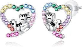 Hypoallergenic Sloth/Panda/Koala/Cat Stud Earrings for Girls Women 925 Sterling Silver Colorful Animal Heart Earring Studs for Sensitive Ears Sloth Jewelry Gifts.
