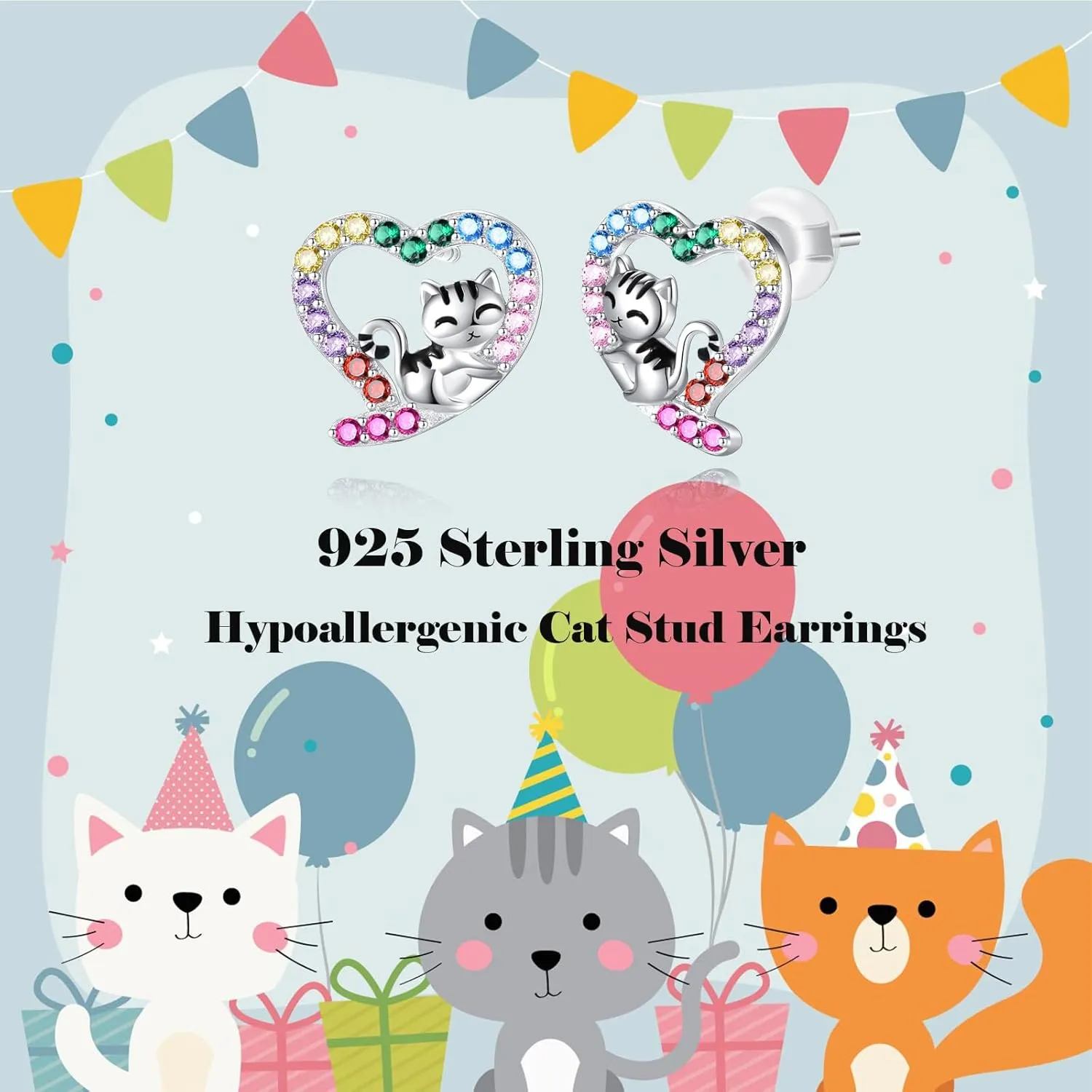 Hypoallergenic Sloth/Panda/Koala/Cat Stud Earrings for Girls Women 925 Sterling Silver Colorful Animal Heart Earring Studs for Sensitive Ears Sloth Jewelry Gifts.