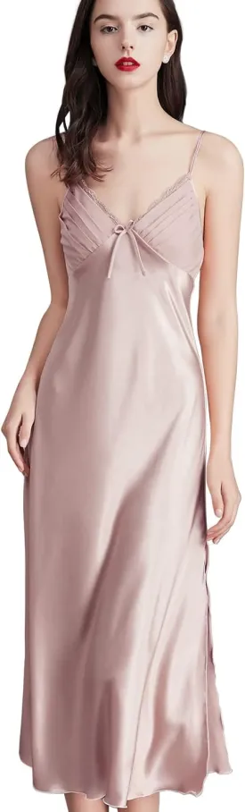 IIG Womens Long Satin Full Slip Dress Adjustable Spaghetti Strap Chemise Nightgown