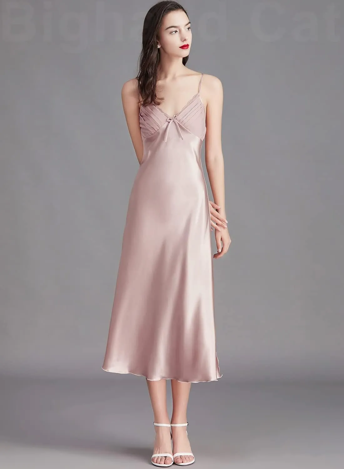 IIG Womens Long Satin Full Slip Dress Adjustable Spaghetti Strap Chemise Nightgown