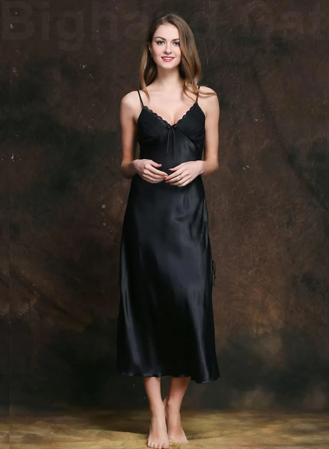 IIG Womens Long Satin Full Slip Dress Adjustable Spaghetti Strap Chemise Nightgown
