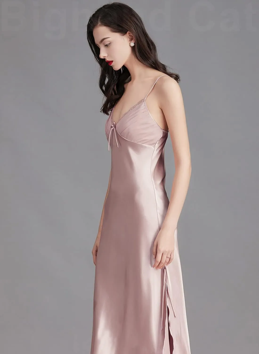 IIG Womens Long Satin Full Slip Dress Adjustable Spaghetti Strap Chemise Nightgown