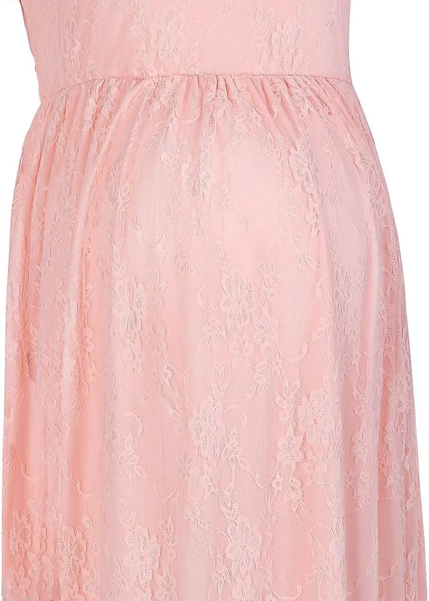 IWEMEK Women Ruched Floral Lace Maternity Photography Prop Maxi Dress Fancy Wedding Pregnancy Gown for Baby Shower Photoshoot