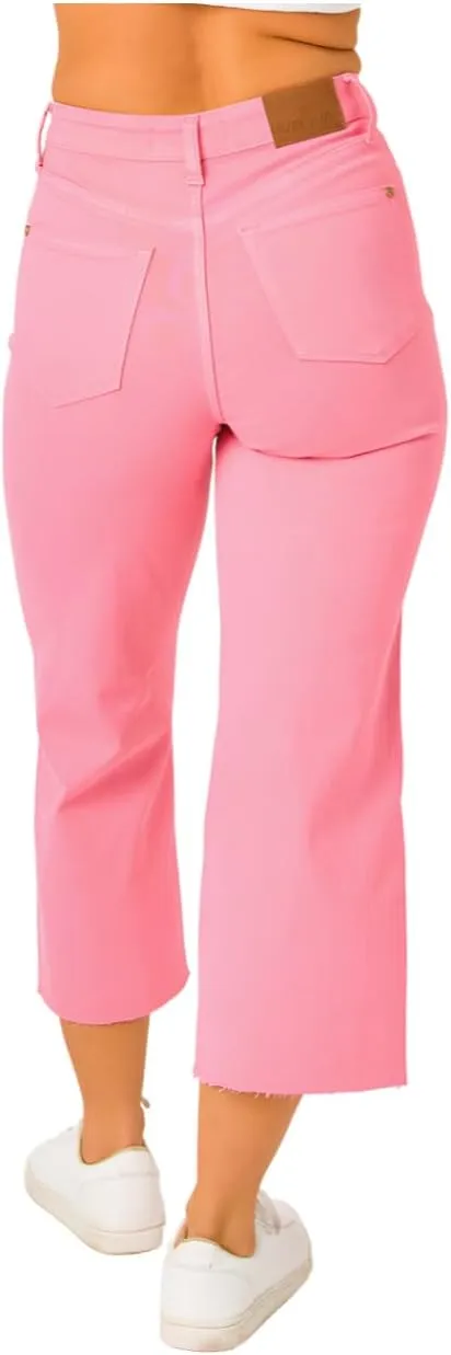 Judy Blue High Rise Tummy Control Wide Leg Crop Jeans in Blue