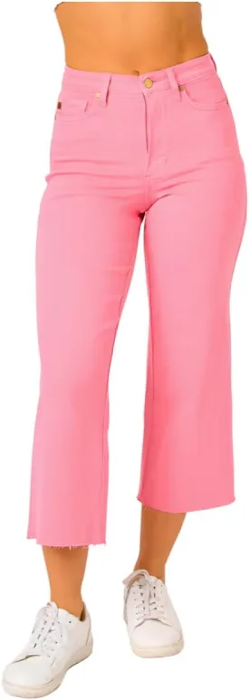 Judy Blue High Rise Tummy Control Wide Leg Crop Jeans in Blue