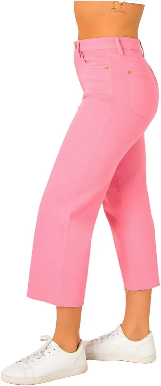 Judy Blue High Rise Tummy Control Wide Leg Crop Jeans in Blue