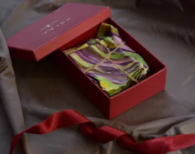 Lilac and Lime Green Water twirl Printed Pure Silk Scarf and Pocket Square Gift Set
