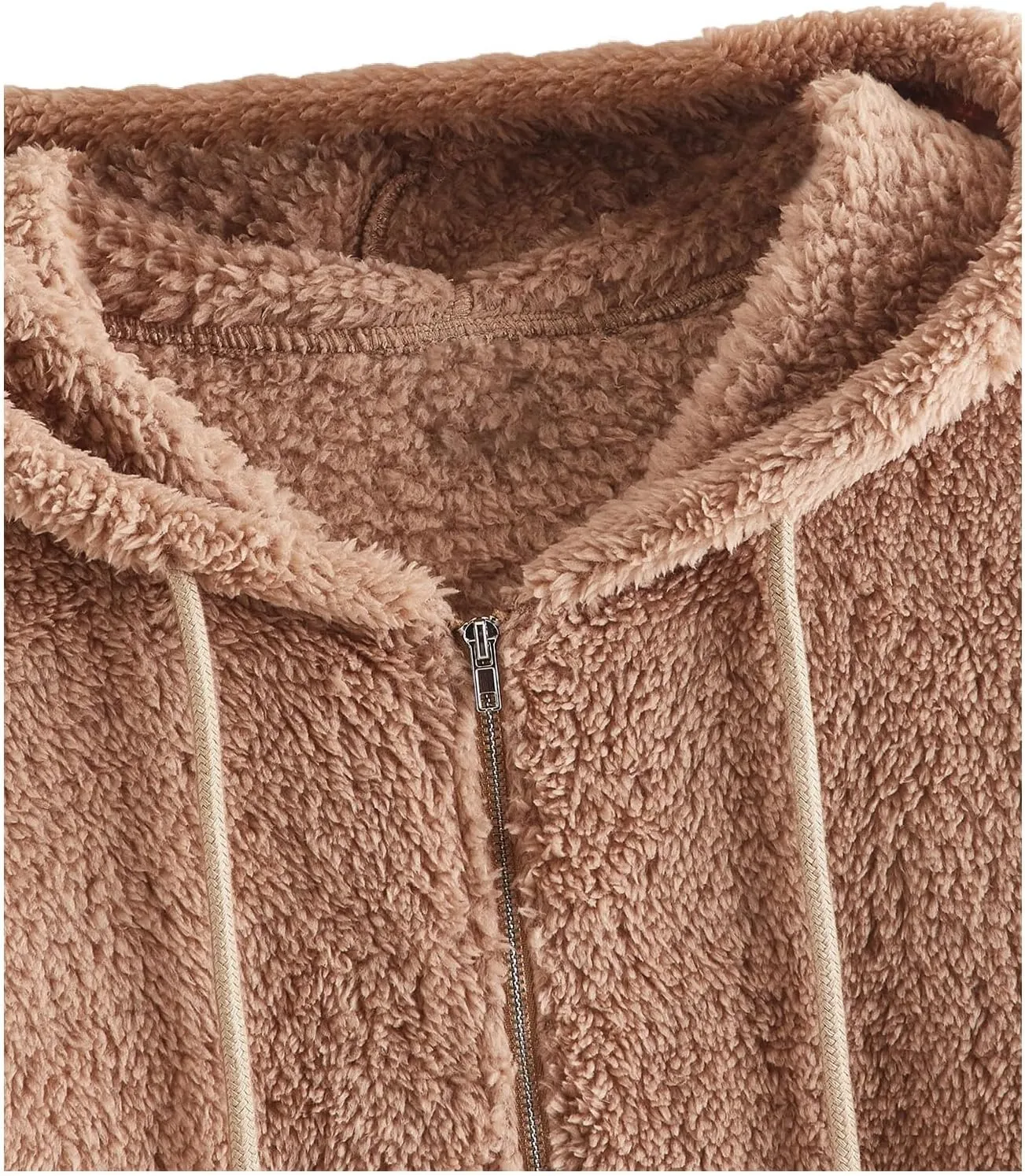 MakeMeChic Women's Faux Fur Coat Long Sleeve Zip Up Fuzzy Hoodie Lightweight Teddy Bear Fleece Jacket
