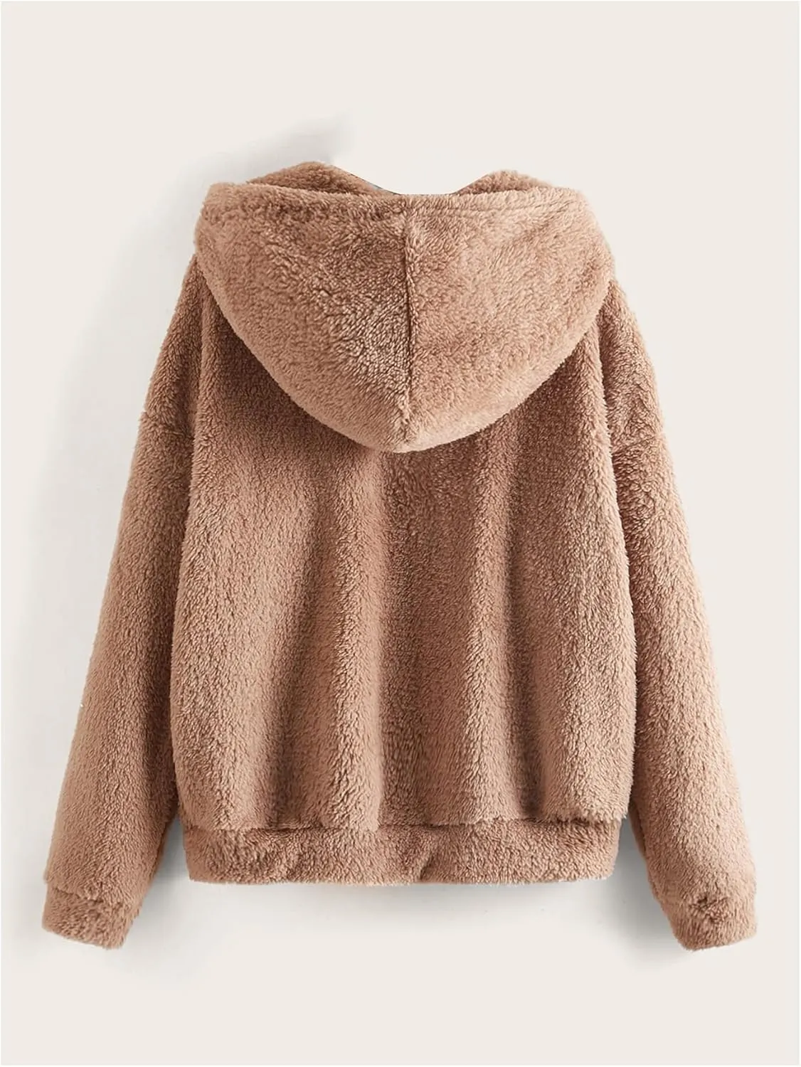 MakeMeChic Women's Faux Fur Coat Long Sleeve Zip Up Fuzzy Hoodie Lightweight Teddy Bear Fleece Jacket