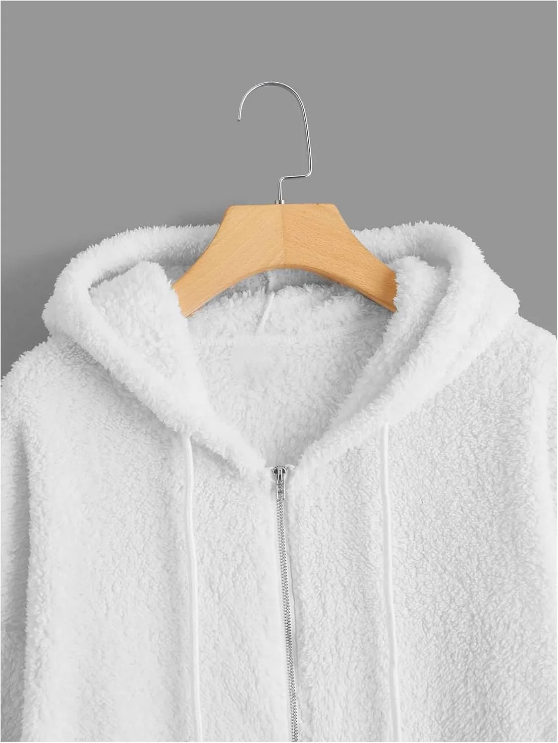 MakeMeChic Women's Faux Fur Coat Long Sleeve Zip Up Fuzzy Hoodie Lightweight Teddy Bear Fleece Jacket