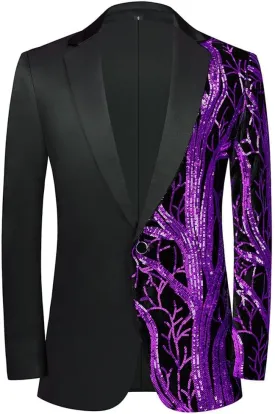 Men Fashion Purple Colorful Velvet Sequins Blazer