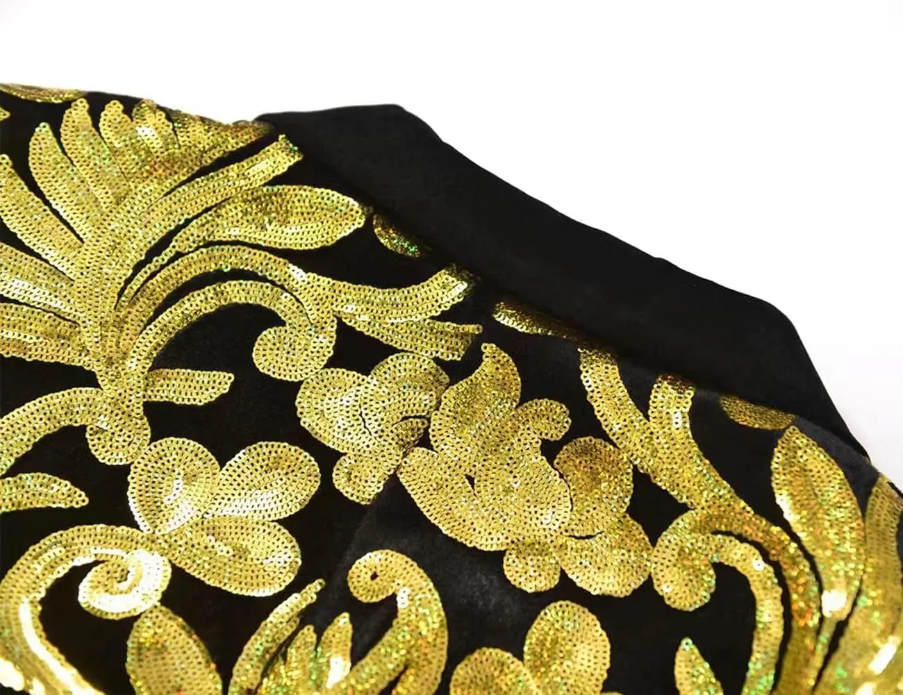 Men's Fashion Velvet Sequins Blazer Floral Pattern Party Prom Suit Jacket
