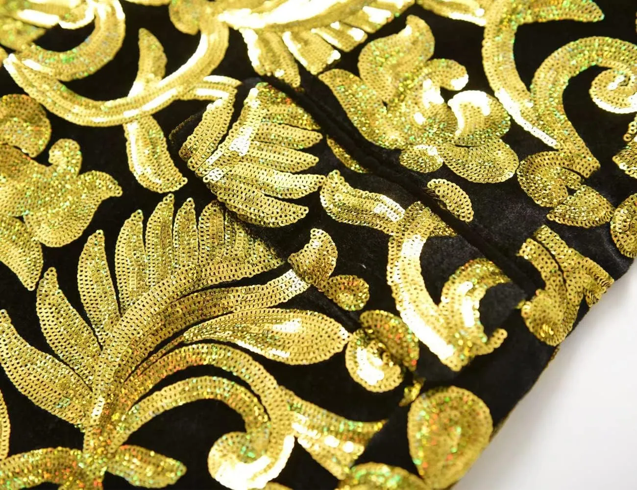 Men's Fashion Velvet Sequins Blazer Floral Pattern Party Prom Suit Jacket