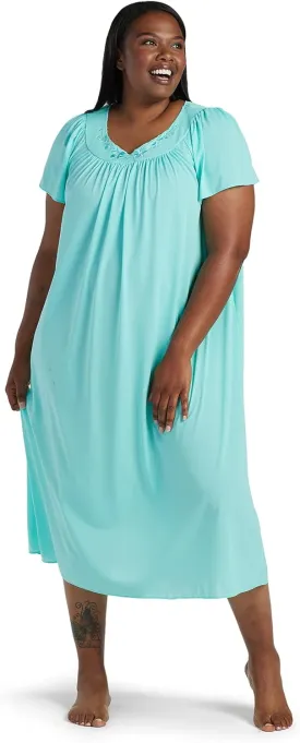 Miss Elaine Nightgown - Women's Long Tricot Nightgown, Short Flutter Sleeves, Comfortable Lightweight Fabric, Sleepwear