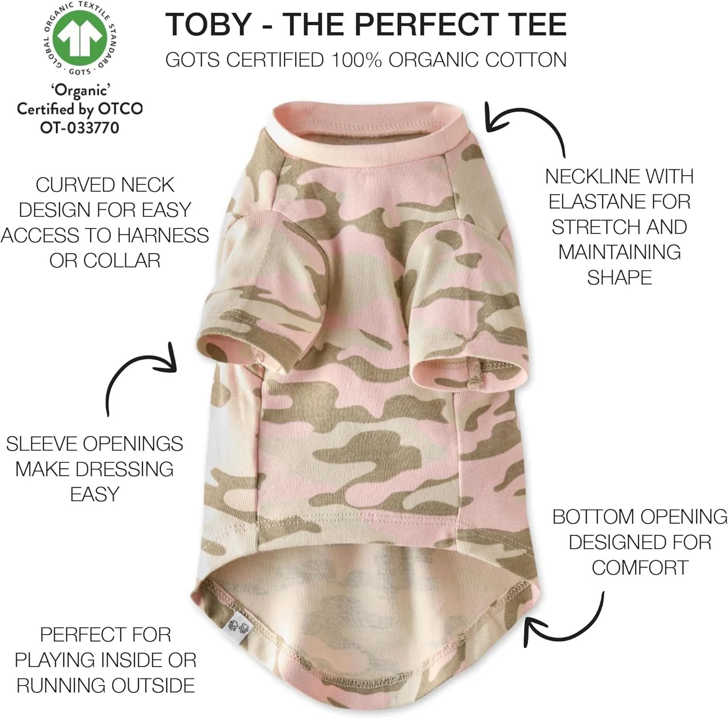 Multipack 100% Organic Cotton Dog Short Sleeve T-Shirt Pet Tees for All Breeds, Camo-Pink, X-Small