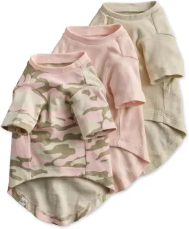 Multipack 100% Organic Cotton Dog Short Sleeve T-Shirt Pet Tees for All Breeds, Camo-Pink, X-Small