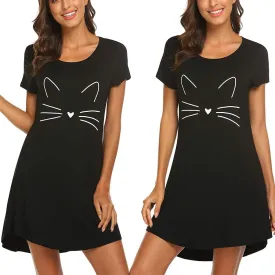 Nightgown Women Casual Cartoon Cat Comfy Sleep Dress