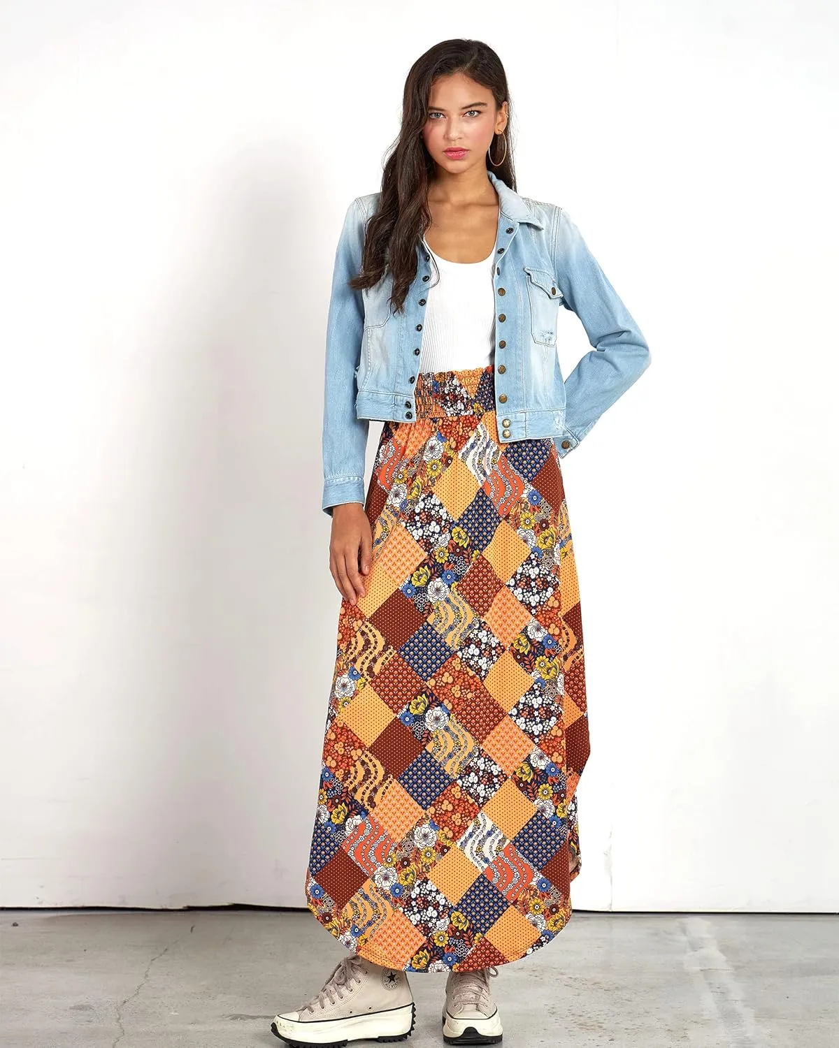 noflik Womens Paisley Pattern Curved Hem Flowy Maxi Skirts