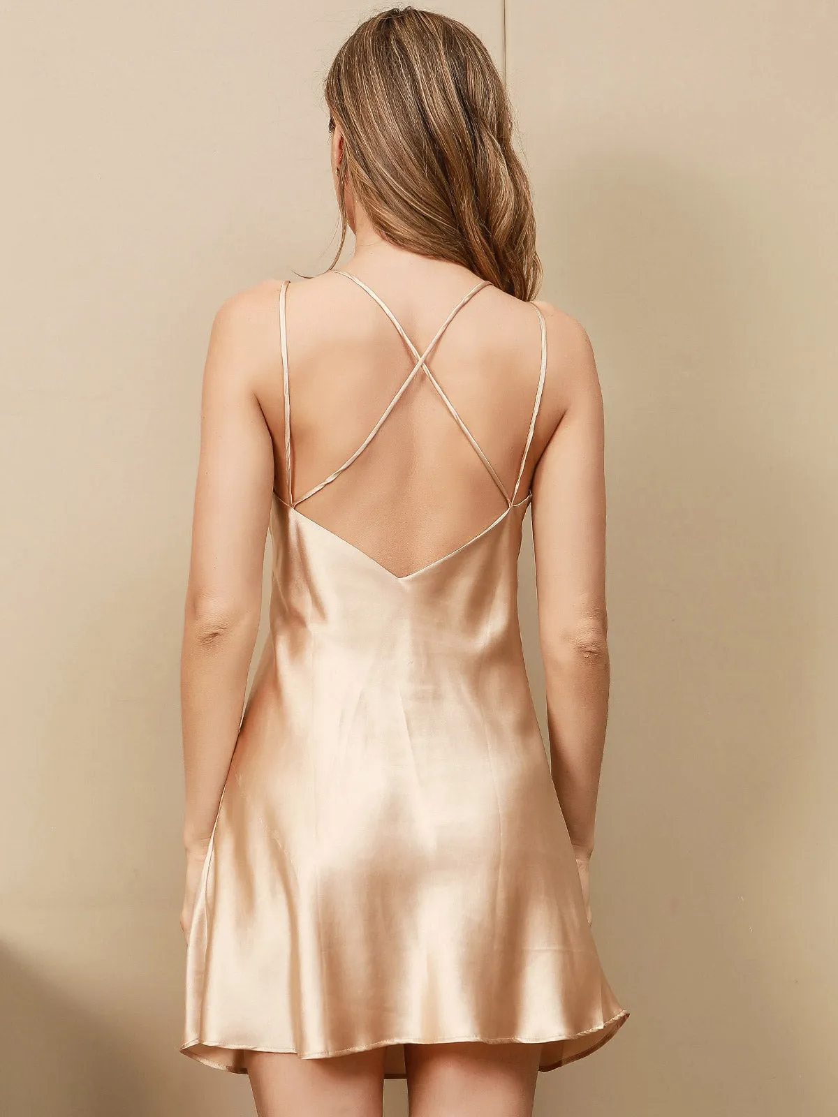 Pure Silk Criss Cross Back Slip Dress Nightgown