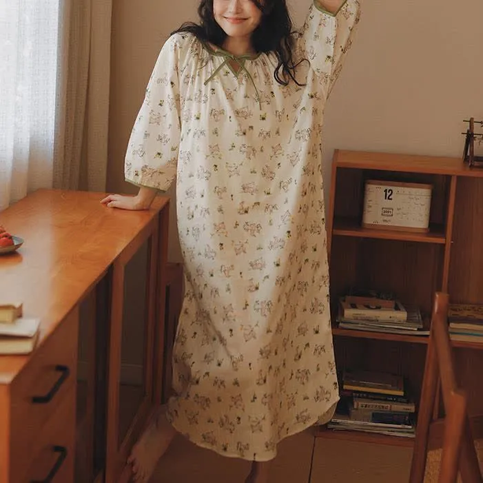 Rural Rabbit Cotton Gauze Soft Nightdress