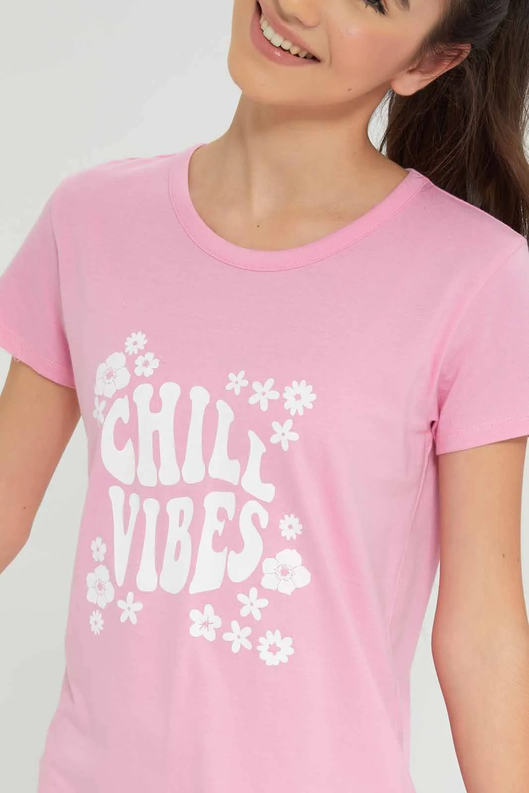 Senior Girls Pink Printed Nightdress