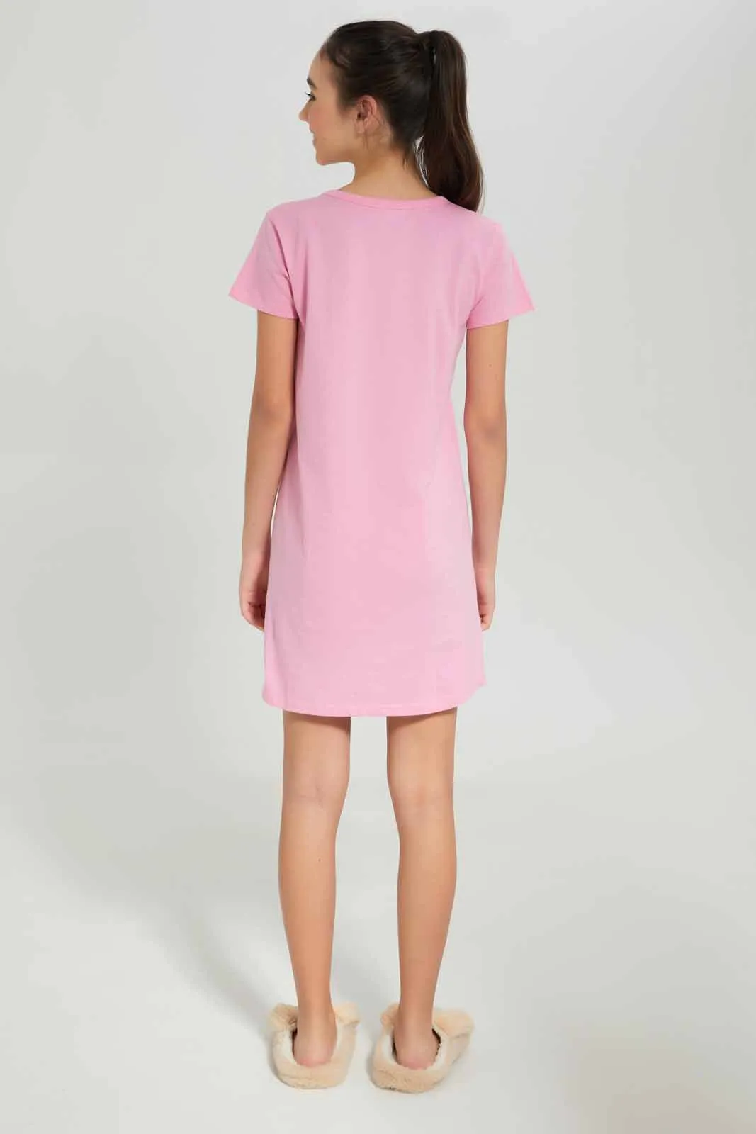 Senior Girls Pink Printed Nightdress