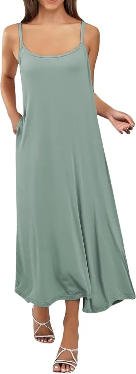 Slip Dress for Women Under Dresses 2025 Fashion Spaghetti Strap Cami Camisoles Sun Tank Sleeveless Cotton Midi Sundress