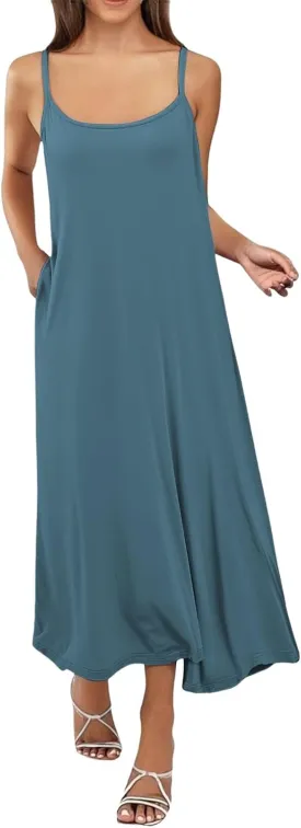Slip Dress for Women Under Dresses 2025 Fashion Spaghetti Strap Cami Camisoles Sun Tank Sleeveless Cotton Midi Sundress