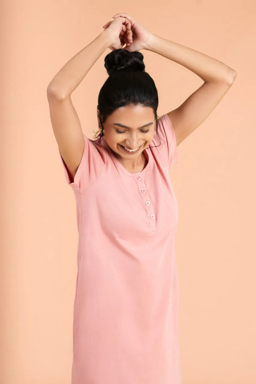 Solid Maternity Long T-shirt with Nursing Facility | Putchi
