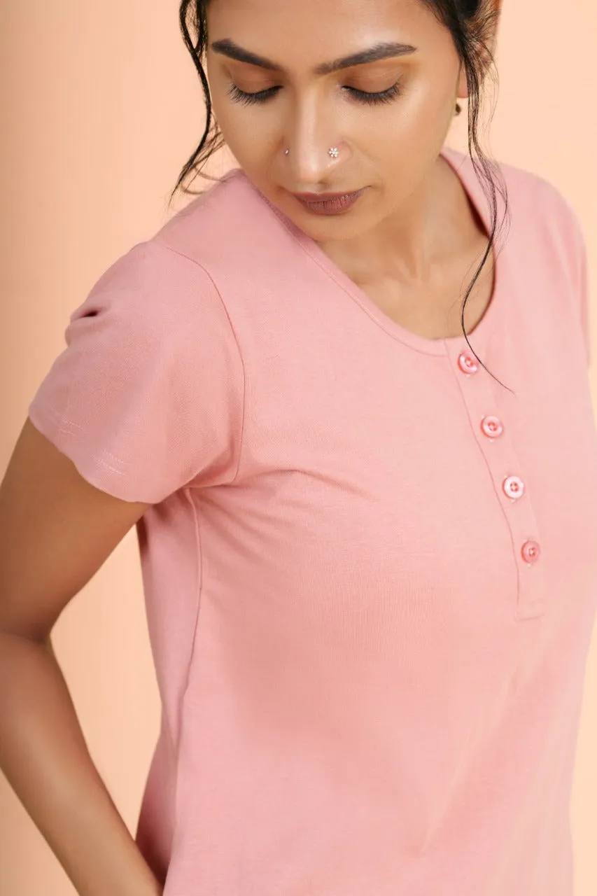 Solid Maternity Long T-shirt with Nursing Facility | Putchi