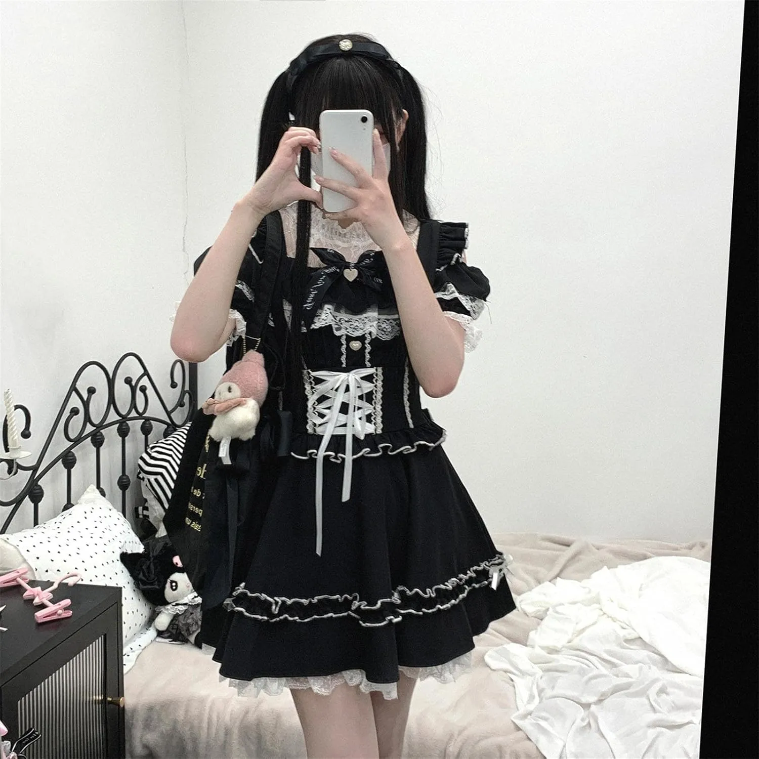 Sweet Cold Shoulder Shirt Women Lolita Lace Mesh Sheer Short Sleeve Blouse Vintage Ruffle Button Cute Tops
