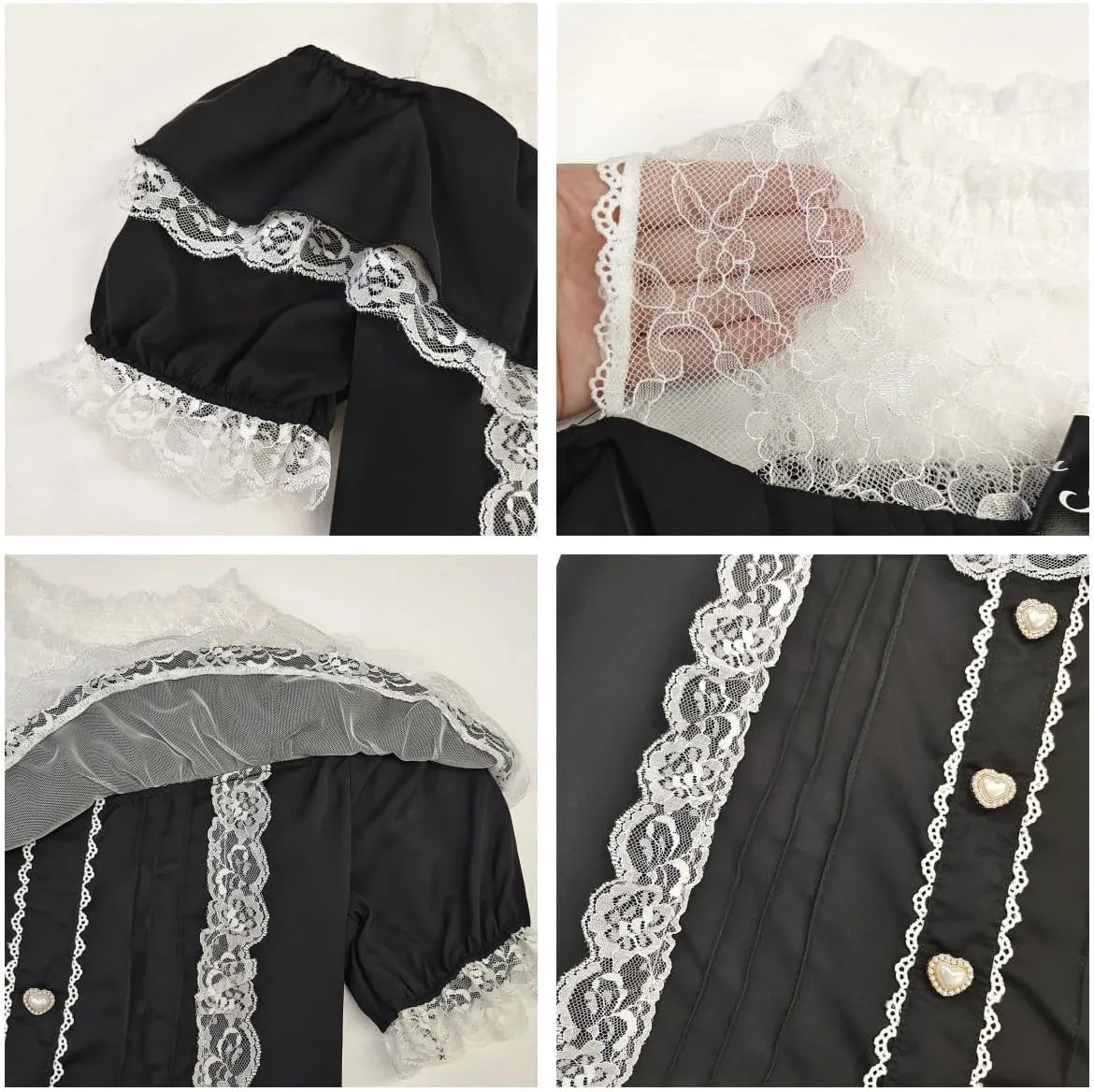 Sweet Cold Shoulder Shirt Women Lolita Lace Mesh Sheer Short Sleeve Blouse Vintage Ruffle Button Cute Tops
