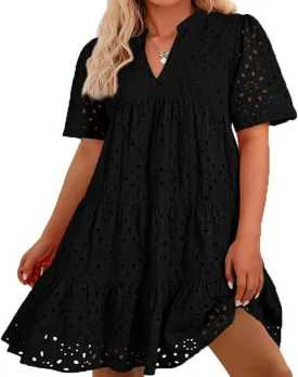 The Beauty North Eyelet Dress,Women's Elegant Hollow Out Lace Ruffle Casual Mini Dress,Casual Ruffle Dresses for Women