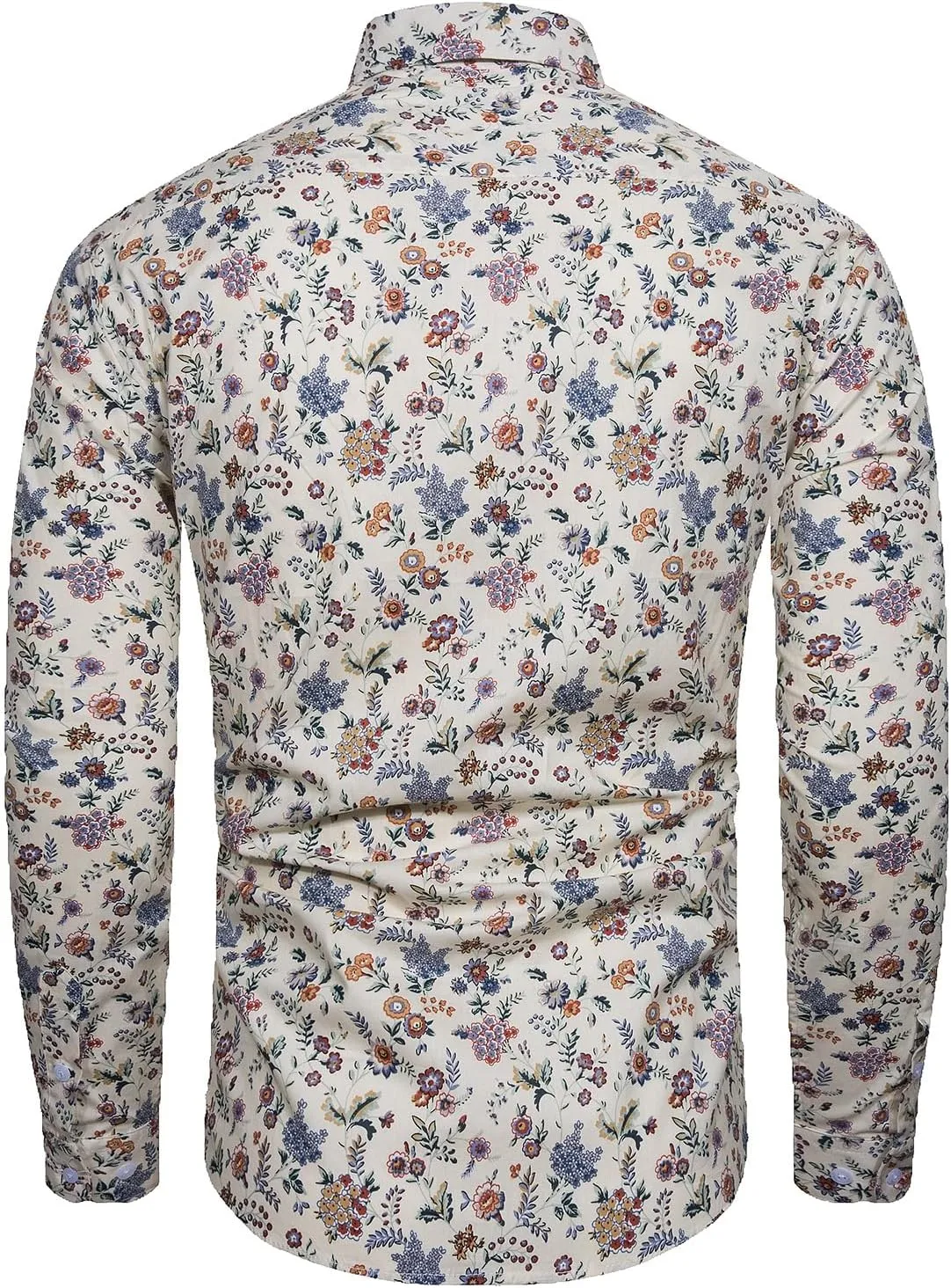 TUNEVUSE Mens Long Sleeve Floral Dress Shirt Flowered Pattern Print Button Down Shirts Cotton