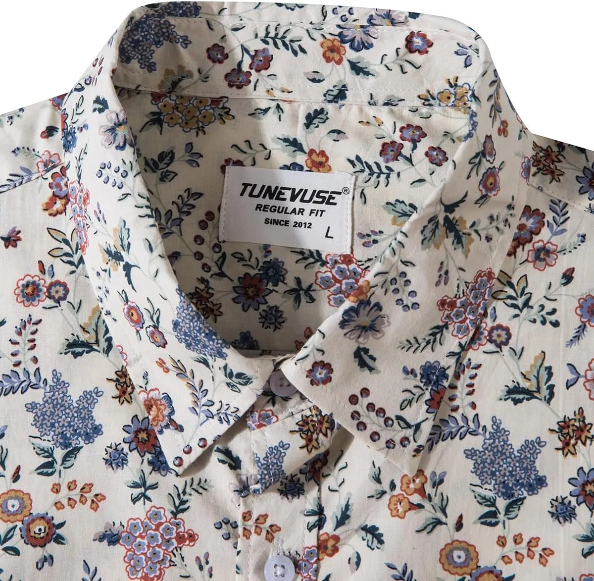TUNEVUSE Mens Long Sleeve Floral Dress Shirt Flowered Pattern Print Button Down Shirts Cotton