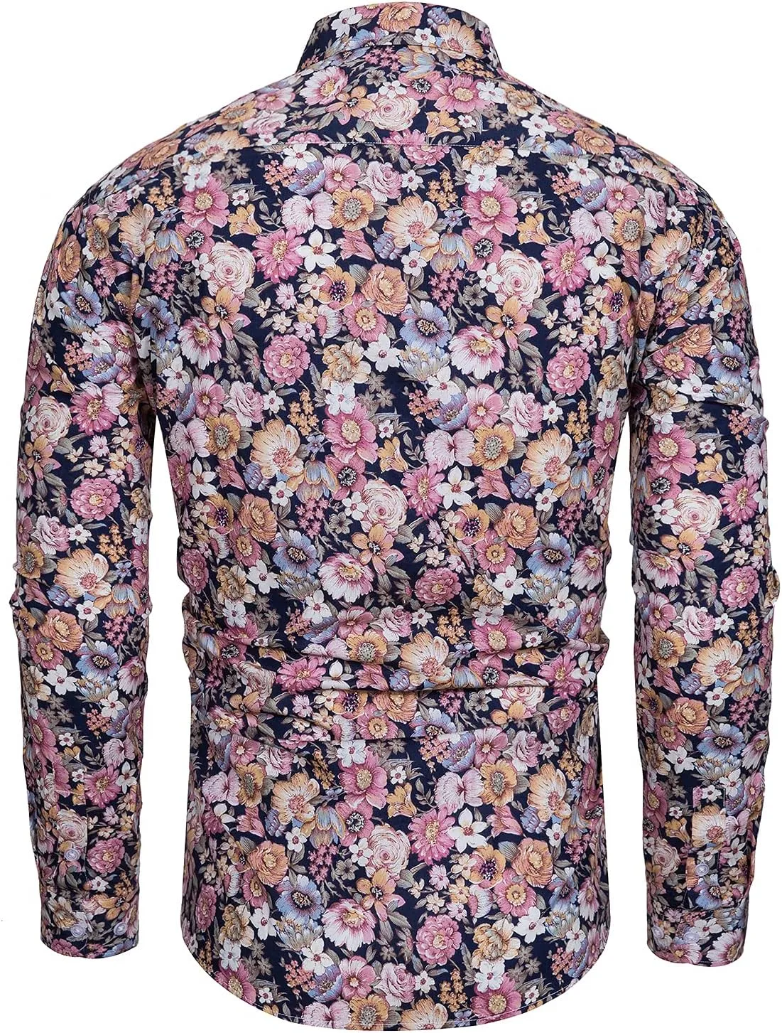 TUNEVUSE Mens Long Sleeve Floral Dress Shirt Flowered Pattern Print Button Down Shirts Cotton