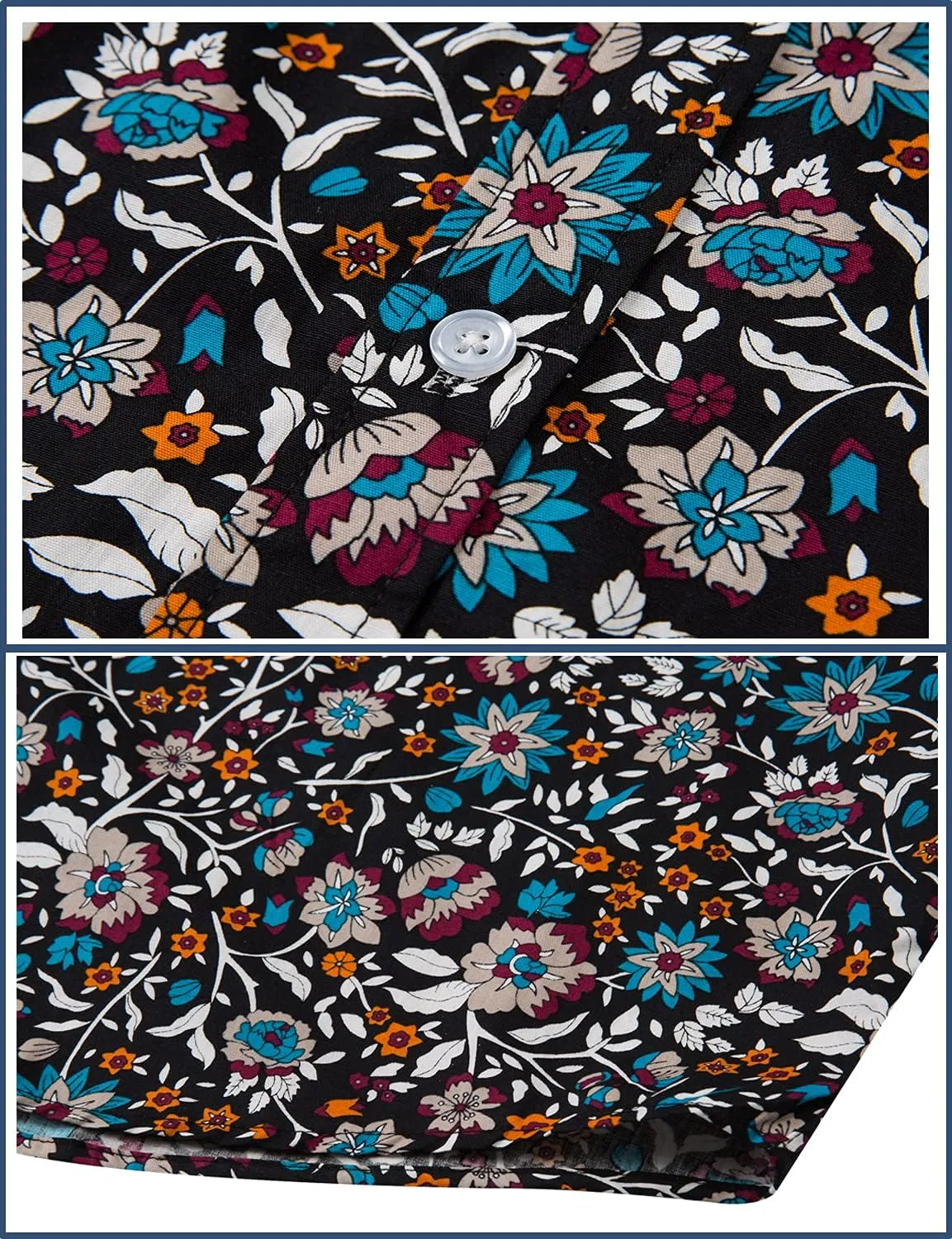TUNEVUSE Mens Long Sleeve Floral Dress Shirt Flowered Pattern Print Button Down Shirts Cotton