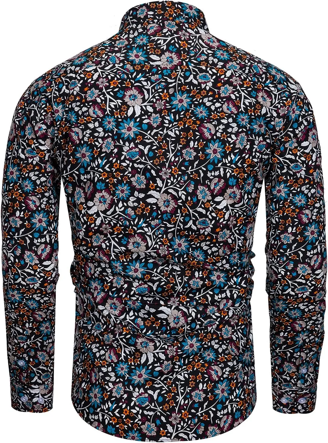 TUNEVUSE Mens Long Sleeve Floral Dress Shirt Flowered Pattern Print Button Down Shirts Cotton