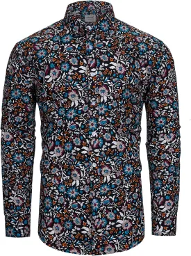 TUNEVUSE Mens Long Sleeve Floral Dress Shirt Flowered Pattern Print Button Down Shirts Cotton