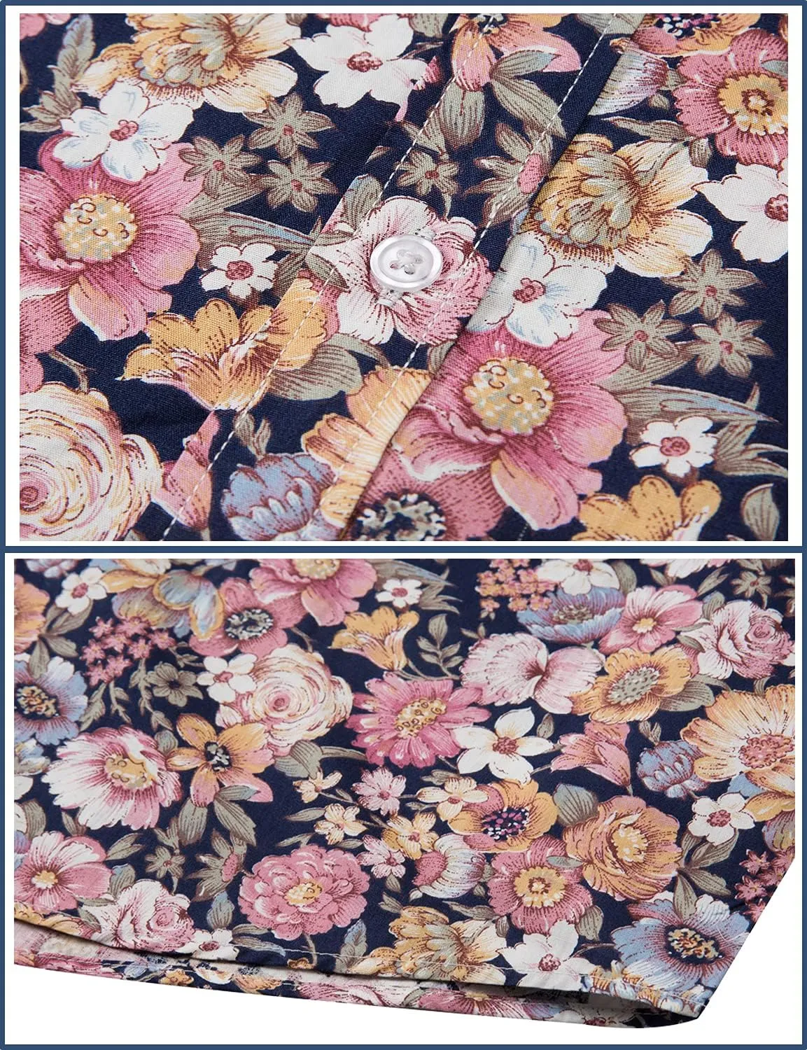 TUNEVUSE Mens Long Sleeve Floral Dress Shirt Flowered Pattern Print Button Down Shirts Cotton