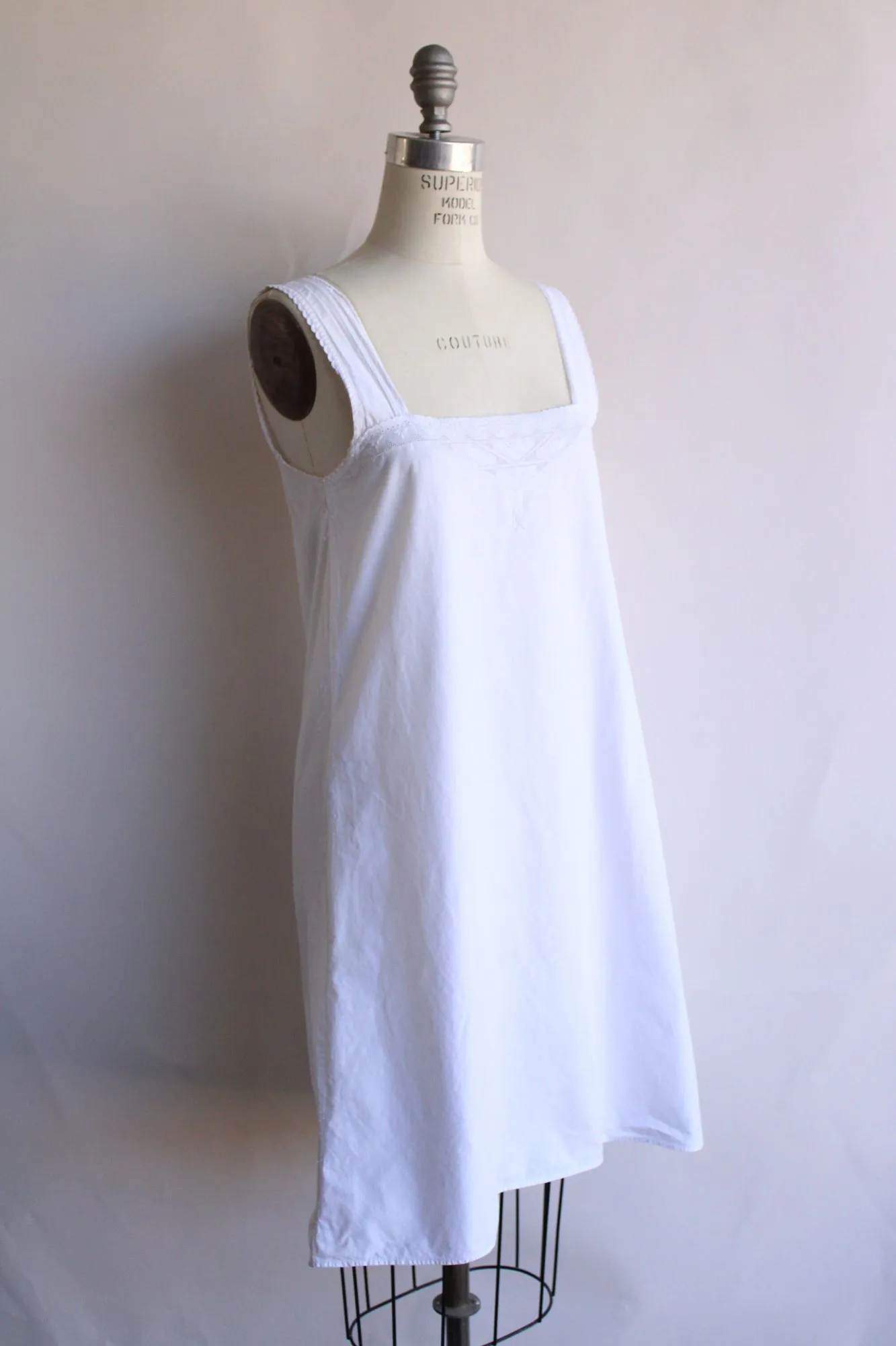 Vintage 1920s White Cotton Chemise, Monogrammed KK