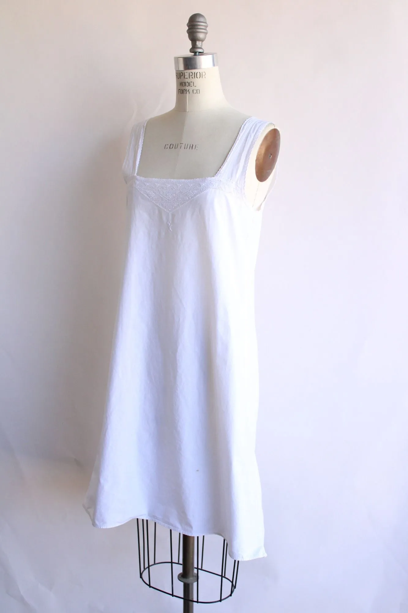 Vintage 1920s White Cotton Chemise, Monogrammed KK