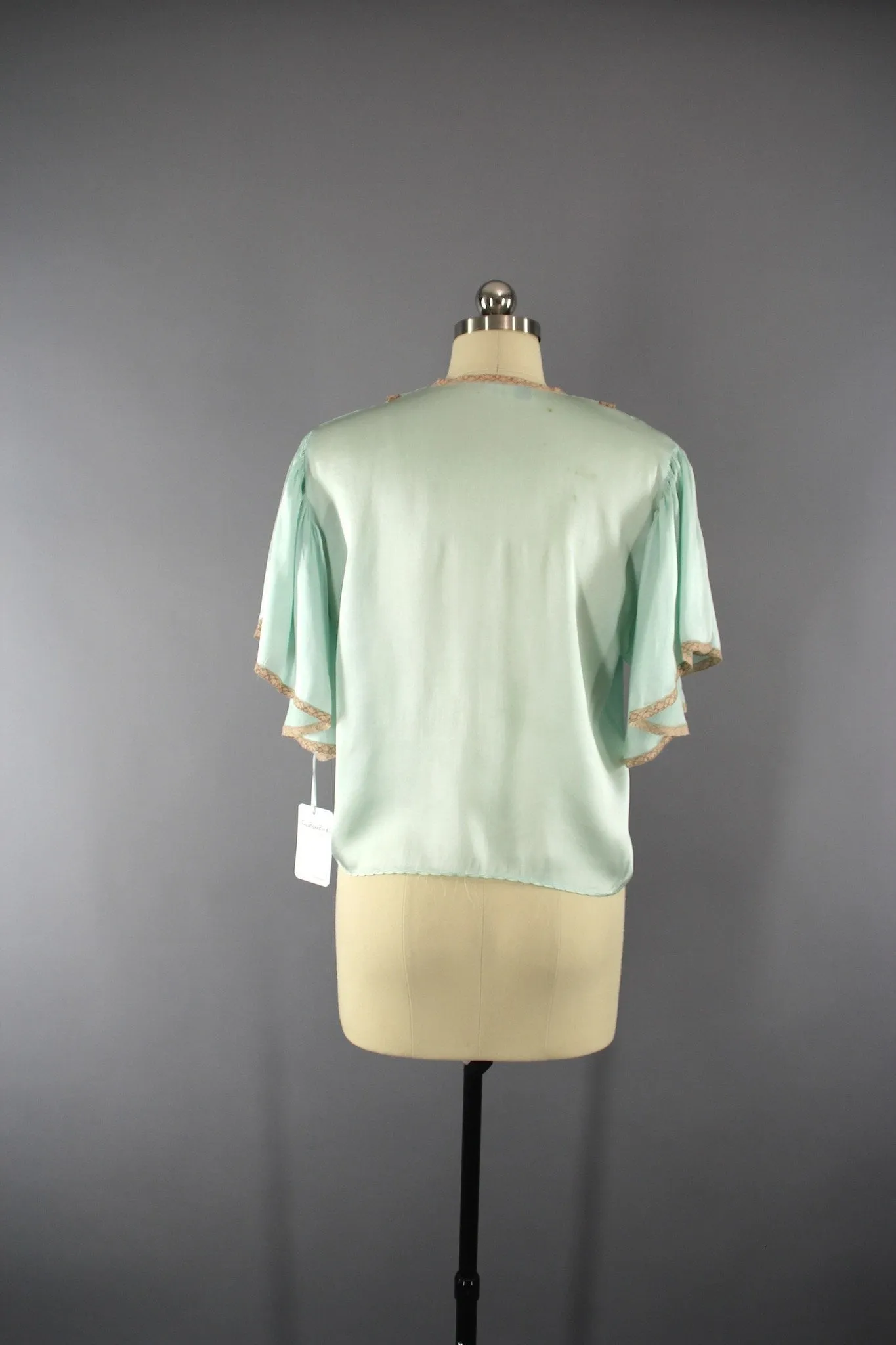Vintage 1930s Green Silk Satin Bed Jacket Loungewear