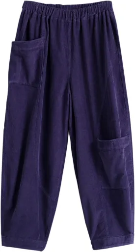 Women's Corduroy Wide Leg Pants with Unique Pockets Bloomers Trousers