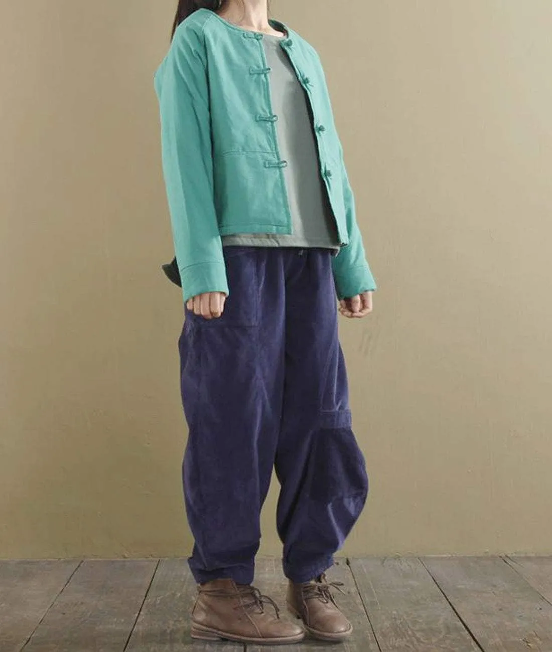 Women's Corduroy Wide Leg Pants with Unique Pockets Bloomers Trousers